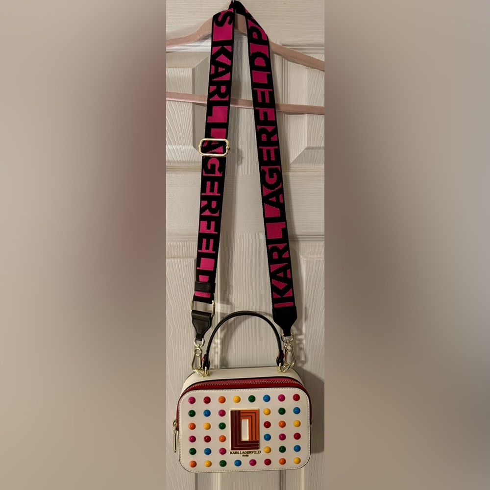 Karl Lagerfeld Paris Premium Leather Simone Studded Dots Crossbody Camera Bag